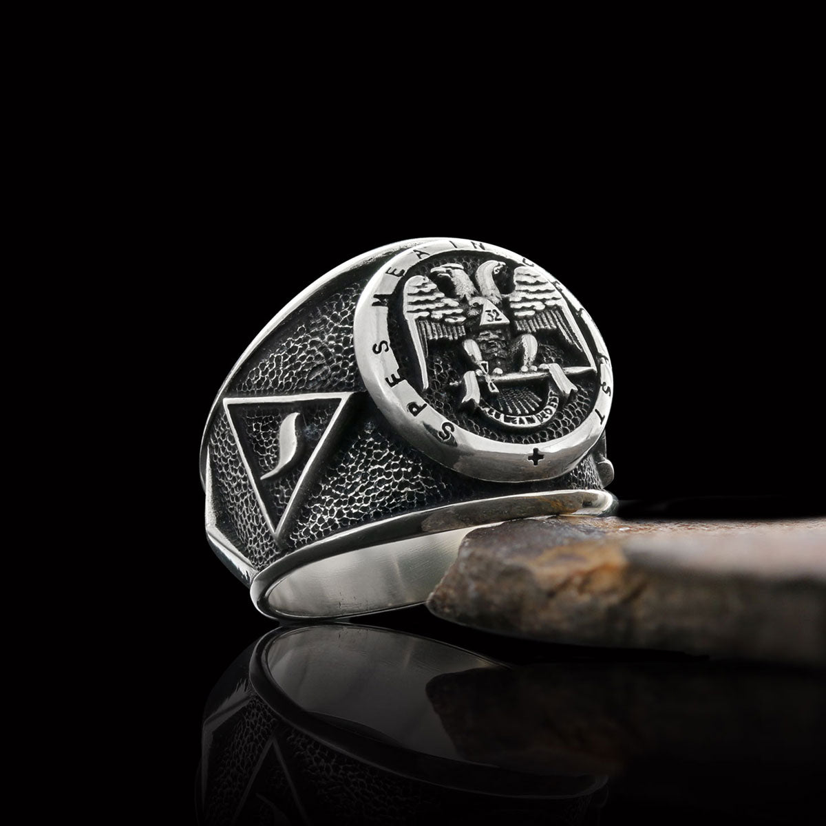 32nd Degree Masonic Ring, Two-Headed Eagle Ring, Engraved Freemason Ring, Masonic Symbol Signet Ring - view 1