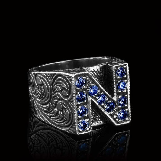 925 Sterling Silver Celtic Letter N Bold Alphabet Ring by SWISS PLUS - Letter Collection - view 2