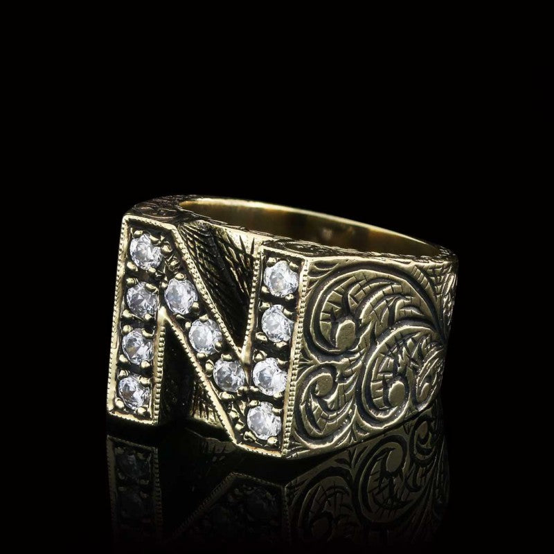 925 Sterling Silver Celtic Letter N Bold Alphabet Ring by SWISS PLUS - Letter Collection - view 7