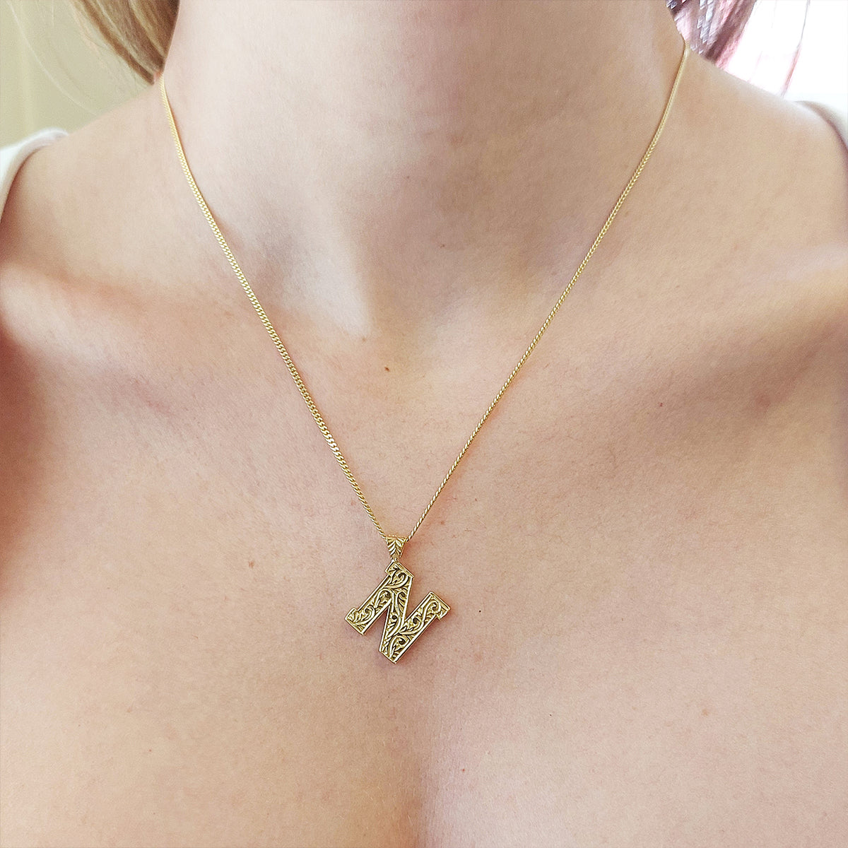 925 Sterling Silver Custom Design Monogram Letter N Necklace by SWISS PLUS - Letter Collection - view 6