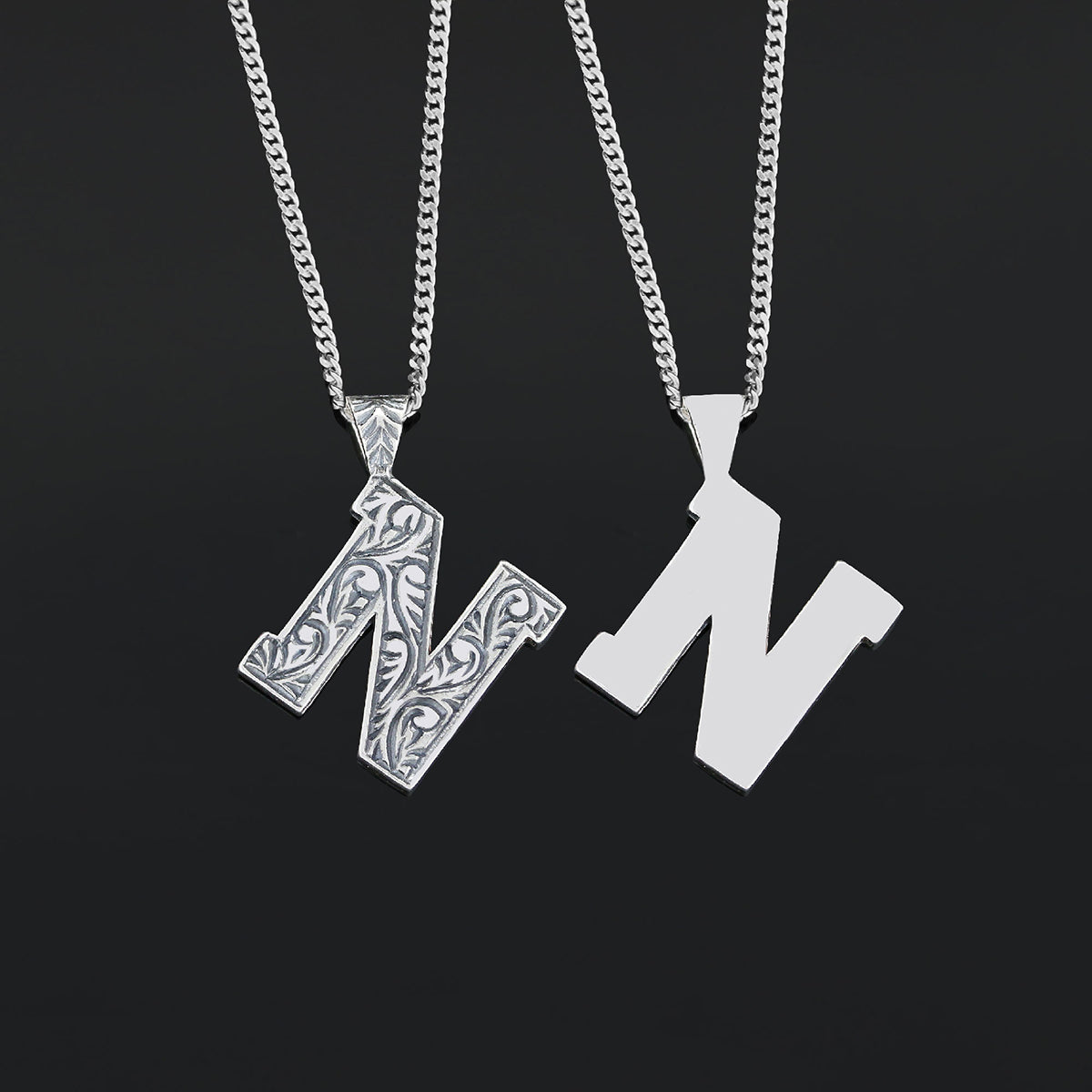 925 Sterling Silver Custom Design Monogram Letter N Necklace - view 3