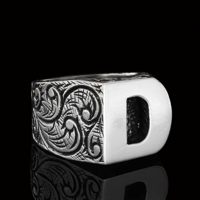 925 Sterling Silver D Letter Ring