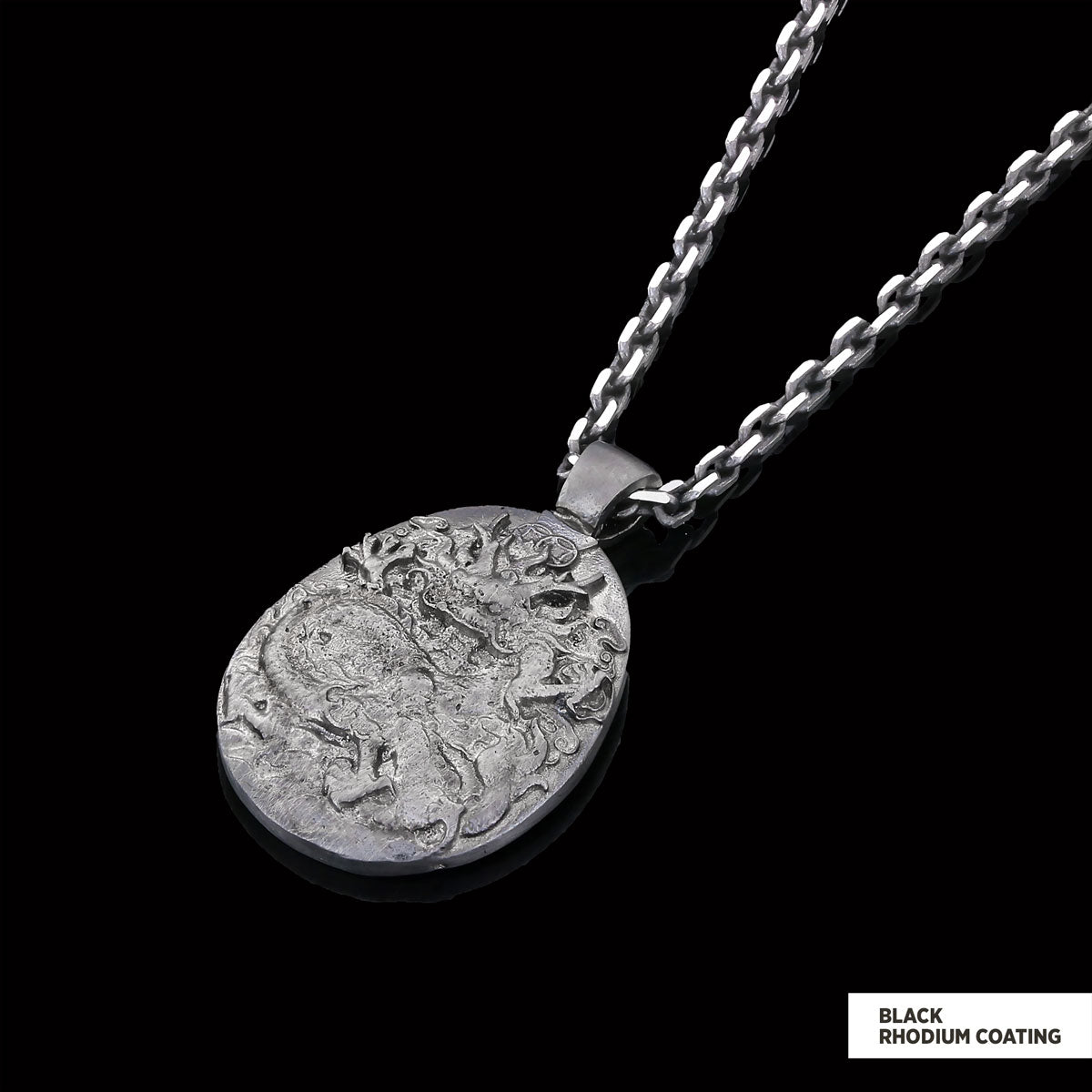 925 Sterling Silver Dragon Pendant Black Rhodium Coating-Chain