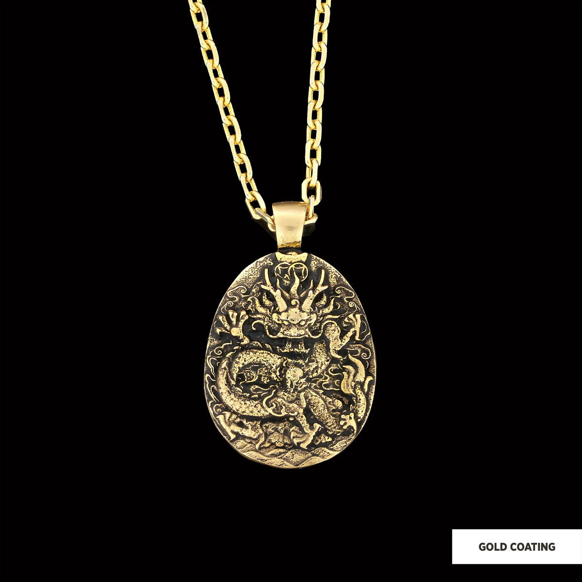 925 Sterling Silver Dragon Pendant Gold Coating-Chain