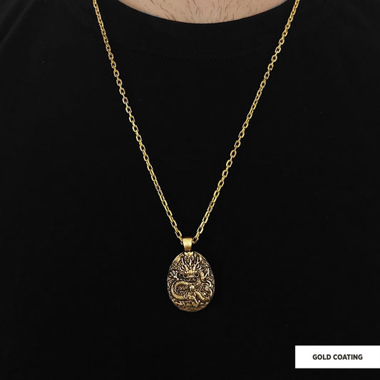 925 Sterling Silver Dragon Pendant Gold Coating-Chain