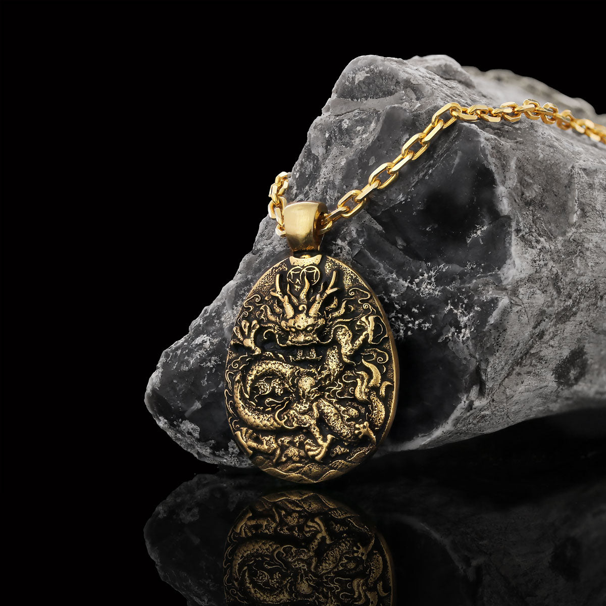 925 Sterling Silver Dragon Pendant Gold Coating-Chain