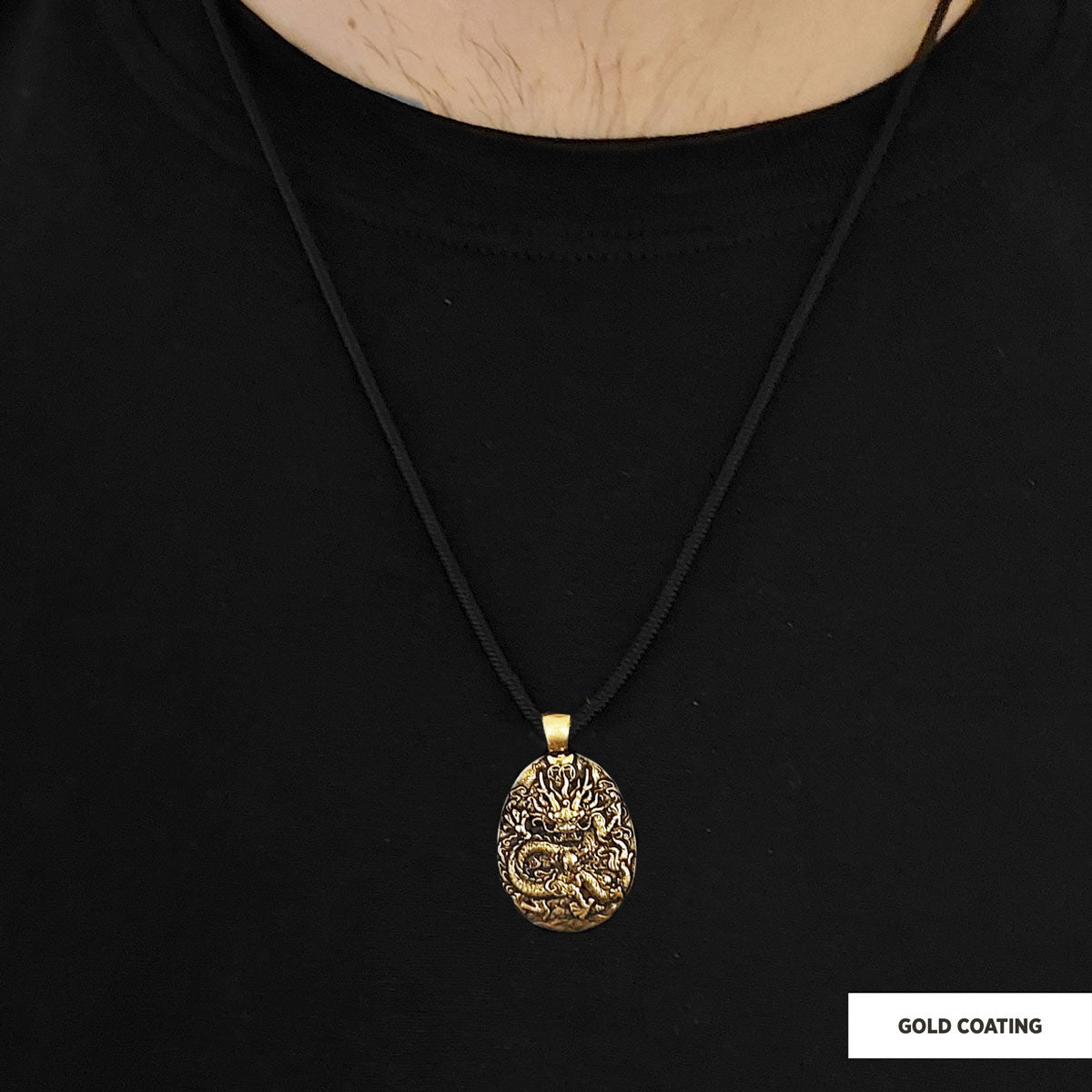 925 Sterling Silver Dragon Pendant Gold Coating-Cord