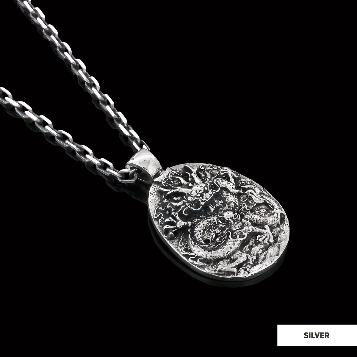 925 Sterling Silver Dragon Pendant Silver-Chain