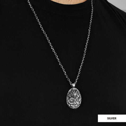 925 Sterling Silver Dragon Pendant Silver-Chain