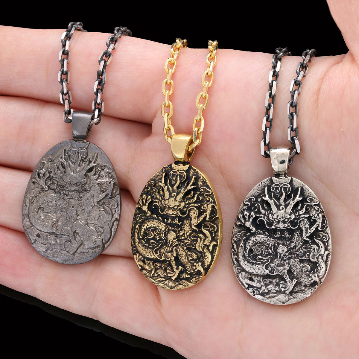 925 Sterling Silver Dragon Pendant Silver-Chain