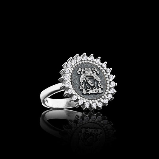 925 Sterling Silver Family Coat of Arms Stone Women Ring