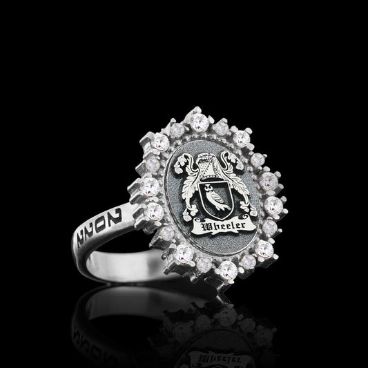 925 Sterling Silver Family Coat of Arms Symbol Women Ring