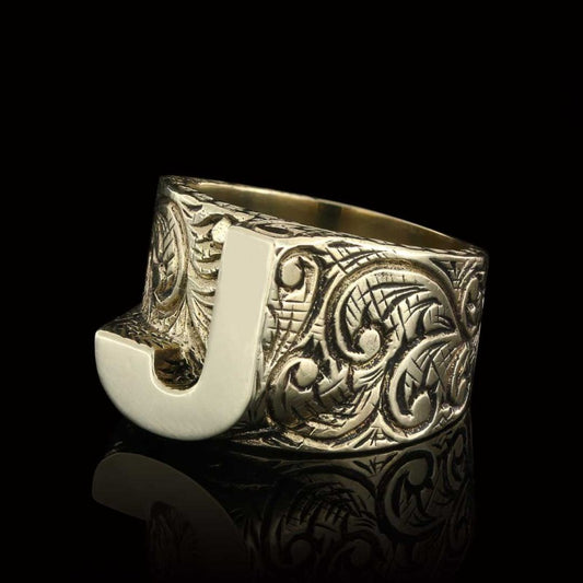 925 Sterling Silver J Letter Ring by SWISS PLUS - Letter Collection - view 2