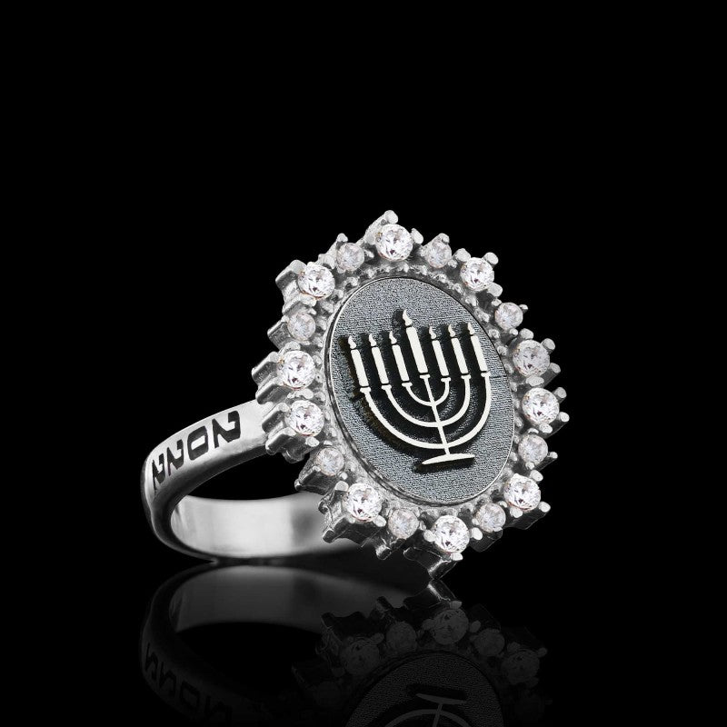 925 Sterling Silver Jewish Menorah Isolated Symbol Women Ring