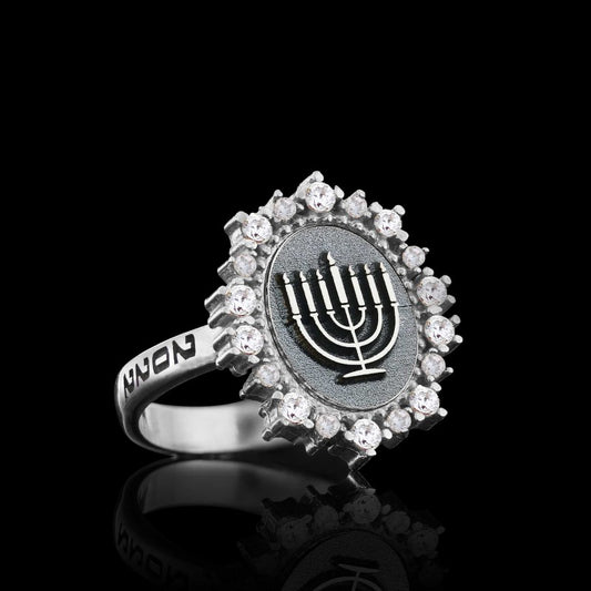 925 Sterling Silver Jewish Menorah Isolated Symbol Women Ring - view 2