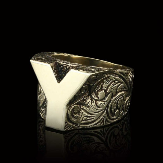 925 Sterling Silver Letter Y Alphabet Ring - view 2