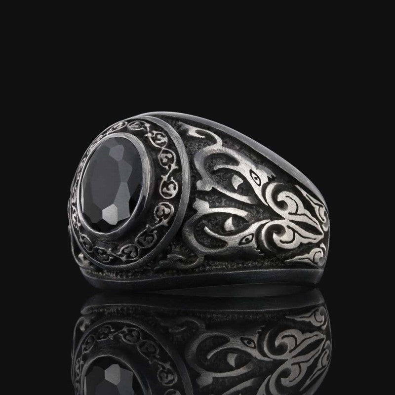 925 Sterling Silver Men Ring with Stone Motif by SWISS PLUS - Unique Design Rings - view 7