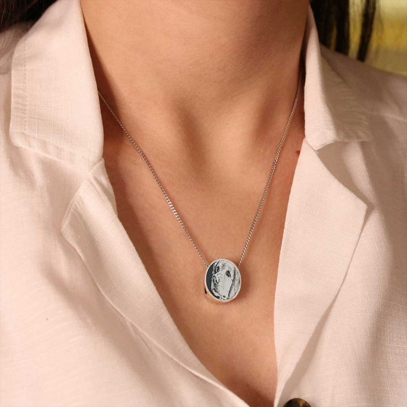 925 Sterling Silver Oval Dog Photo Pendant