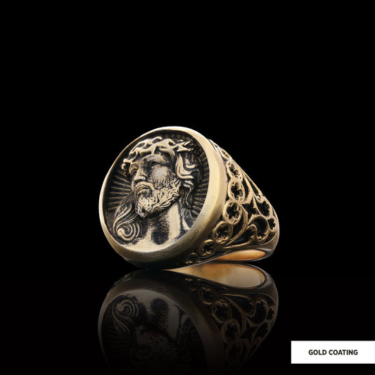 925 Sterling Silver Religious Ring, Religious Gift, 3D Jesus Ring, Gold Plated Jesus Jewelry, Christian Accessory by SWISS PL