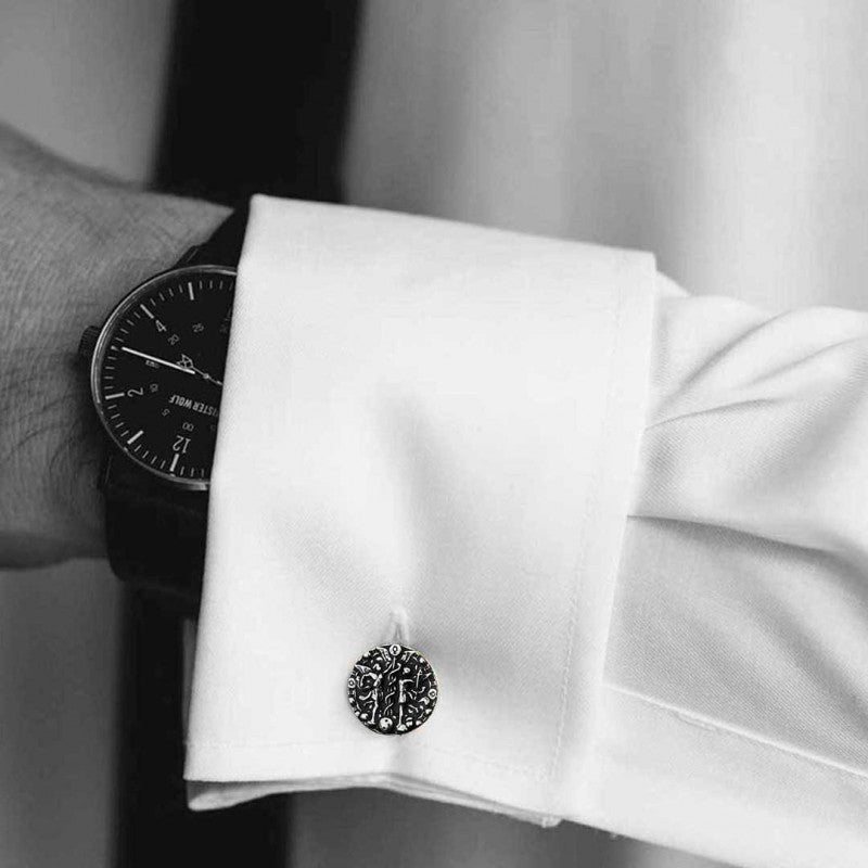 925 Sterling Silver Round Gemini Cufflink