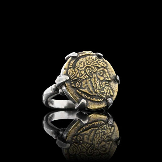 925 Sterling Silver Special Design Greek Drachm of Naxos Coin Women Ring by SWISS PLUS - 925 Sterling Silver Rings for Men &