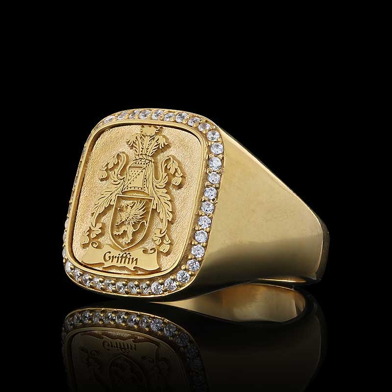 925 Sterling Silver Square Raised Family Crest Ring - view 4