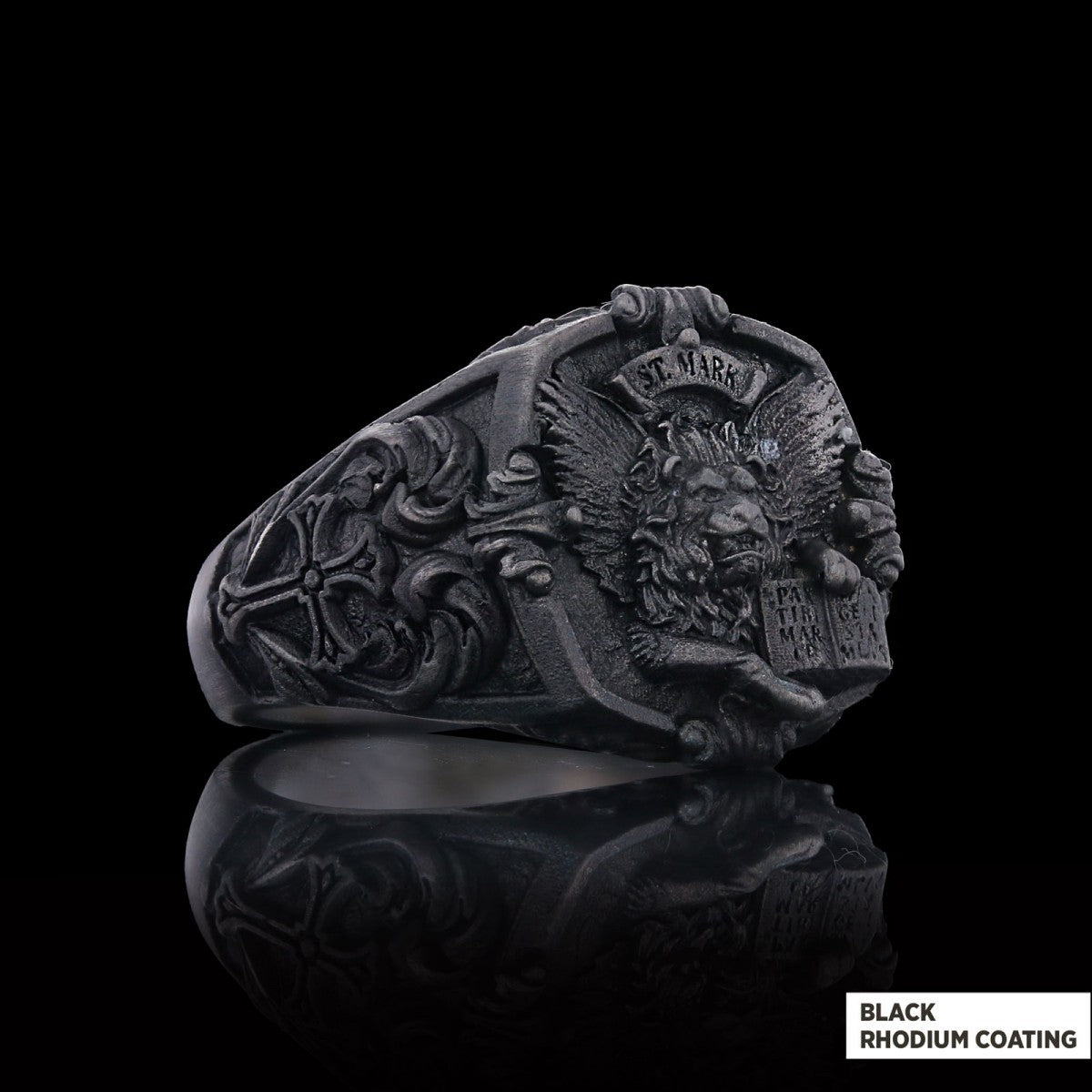 925 Sterling Silver St. Mark Lion Ring, Evangelist Lion Cross Ring, Men's Silver Signet Ring, Christian Men's Ring, Religious Gift for Men