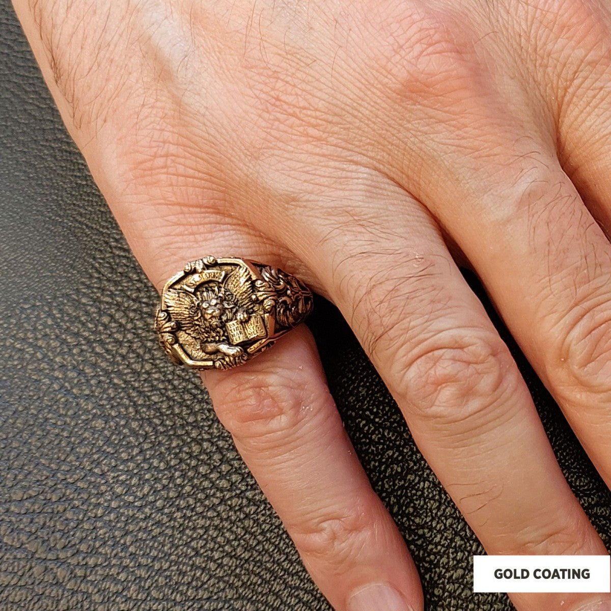 925 Sterling Silver St. Mark Lion Ring, Evangelist Lion Cross Ring, Men's Silver Signet Ring, Christian Men's Ring, Religious Gift for Men - view 6