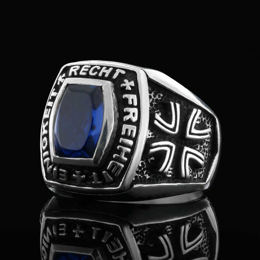 925 Sterling Silver Stony Einigkeit Recht Freiheit Germany Ring - view 2