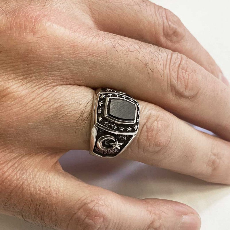 925 Sterling Silver Tughra Ring with Stars - view 5