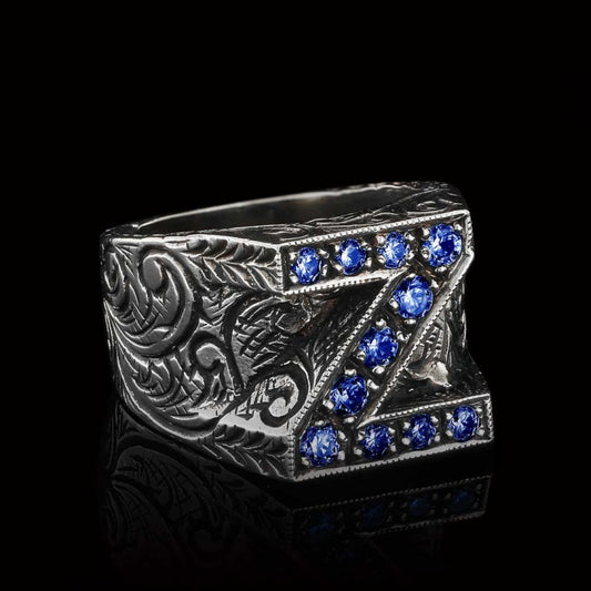 925 Sterling Silver Alphabet Z Ring by SWISS PLUS - Letter Collection - view 2