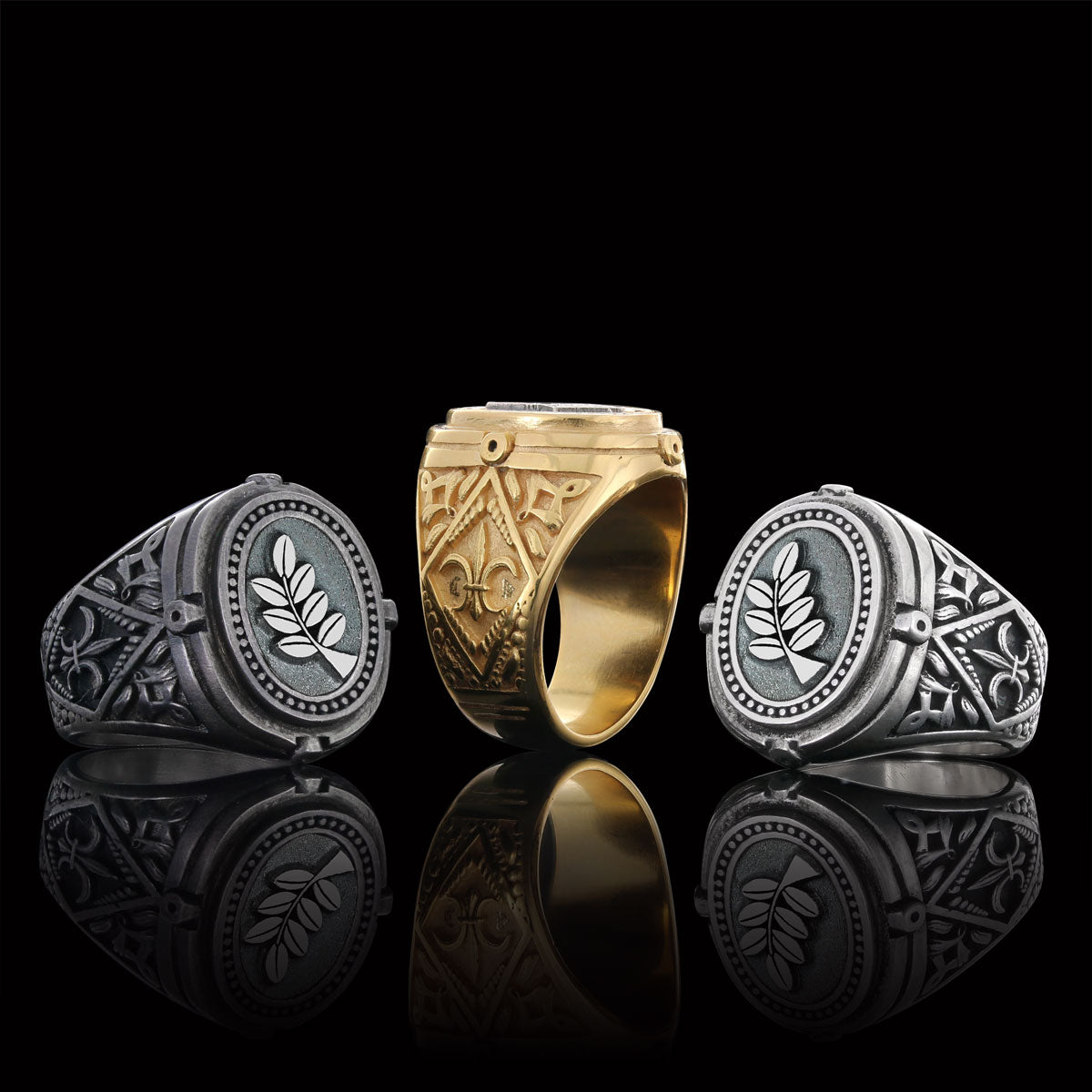 Acacia Silver Masonic Ring, Mason Ring, Master Mason Signet Ring, Custom Masonic Ring by SWISS PLUS - Mason Collection - view