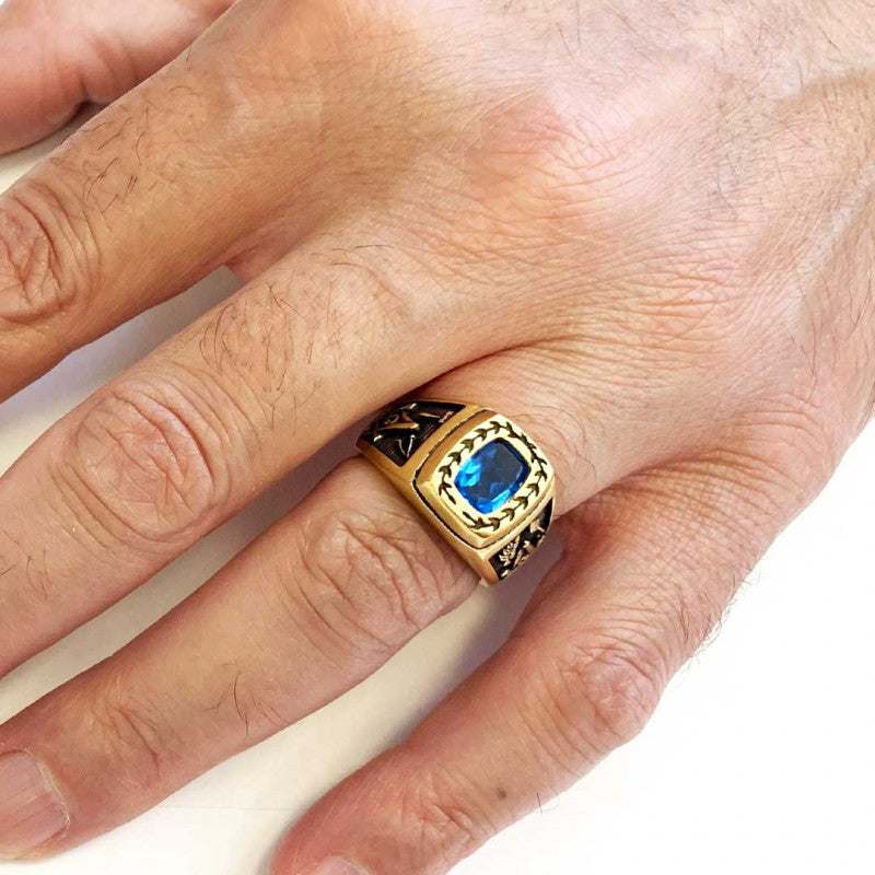 Acacia with Stone Masonic Ring, Master Mason Ring - view 5