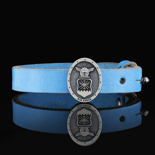 Custom Oval us Air Force Leather Bracelet by SWISS PLUS - Military Leather Bracelet - view 2