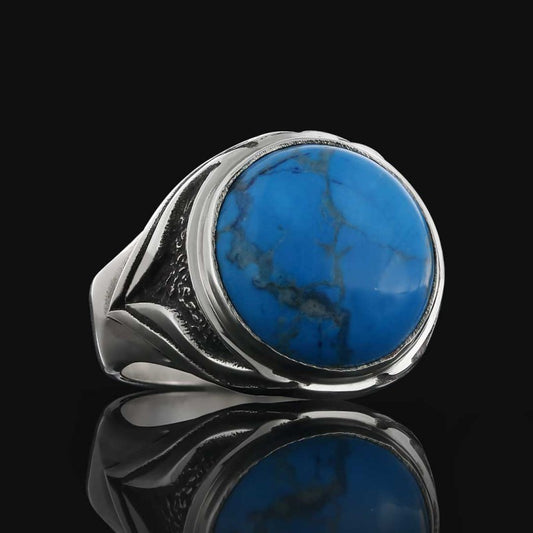 Amber Stone Silver Men Ring - view 2