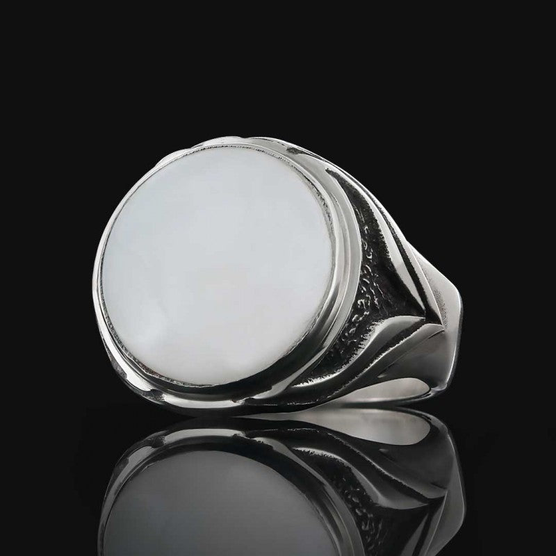 Amber Stone Silver Men Ring