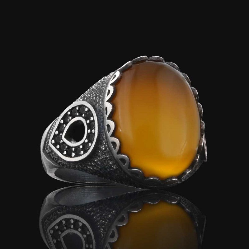 Amber Stone Silver Ring 925 Sterling