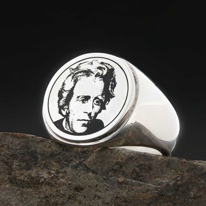 Andrew Jackson Photo Round Silver Ring