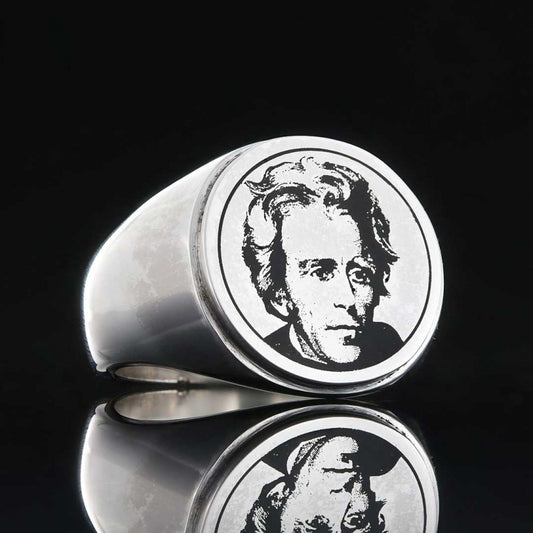 Andrew Jackson Photo Round Silver Ring