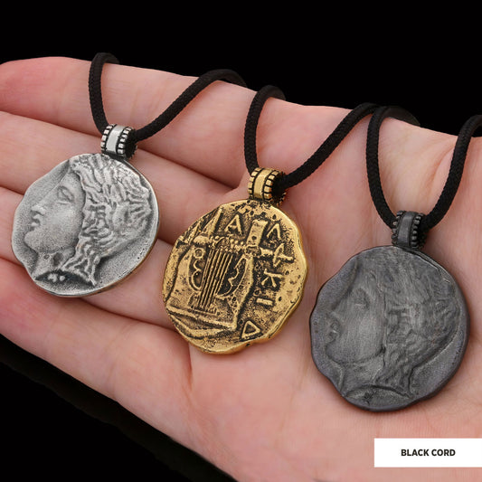 Antique Money Pendant Black Rhodium Coating-Cord