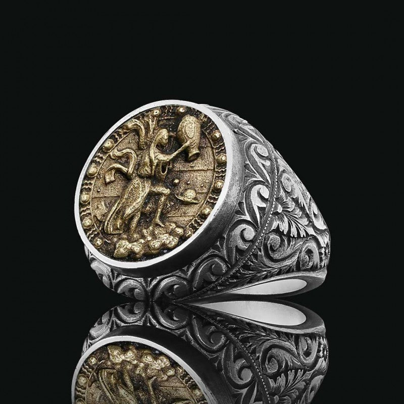 Aquarius Zodiac Silver Ring - view 2