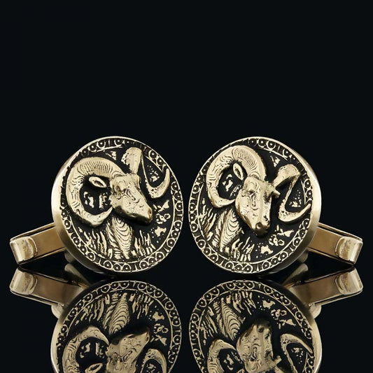 Round Handmade Silver Aries Cufflink - view 2