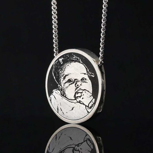 Handmade Silver Oval Baby Photo Pendant