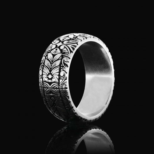 Special Design Floral Motif Sterling Silver Wedding Ring by SWISS PLUS - Sterling Silver Band Rings - view 2
