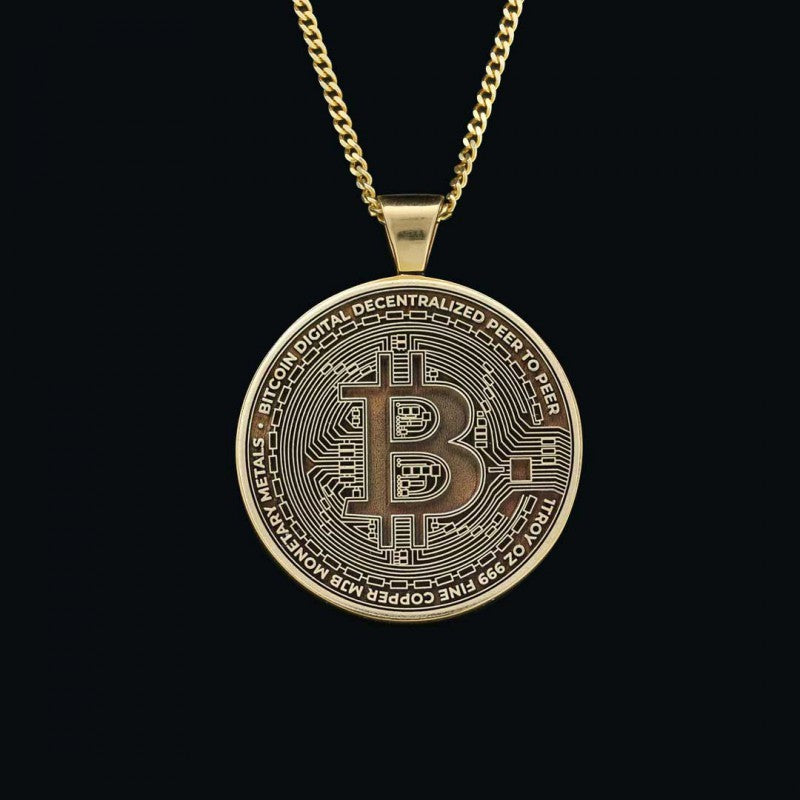 Bitcoin Souvenir Gold Pendant by SWISS PLUS - Bitcoin Jewelry Collection - view 3