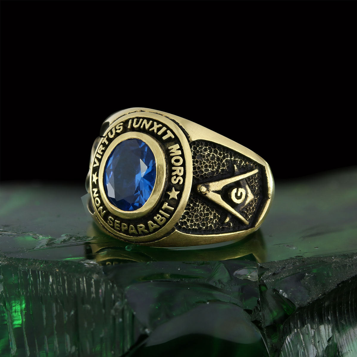 Blue Stone Masonic Round Ring, Mystic Guardian Mason Ring, Phantom Mason Ring - view 1