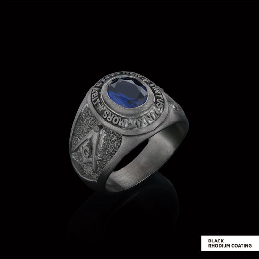 Blue Stone Masonic Round Ring, Mystic Guardian Mason Ring, Phantom Mason Ring - view 2