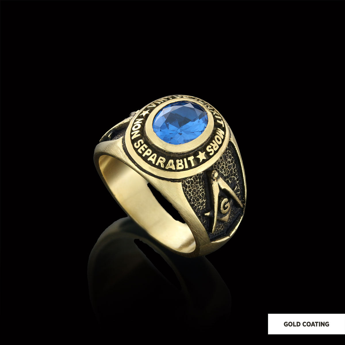 Blue Stone Masonic Round Ring, Mystic Guardian Mason Ring, Phantom Mason Ring - view 3
