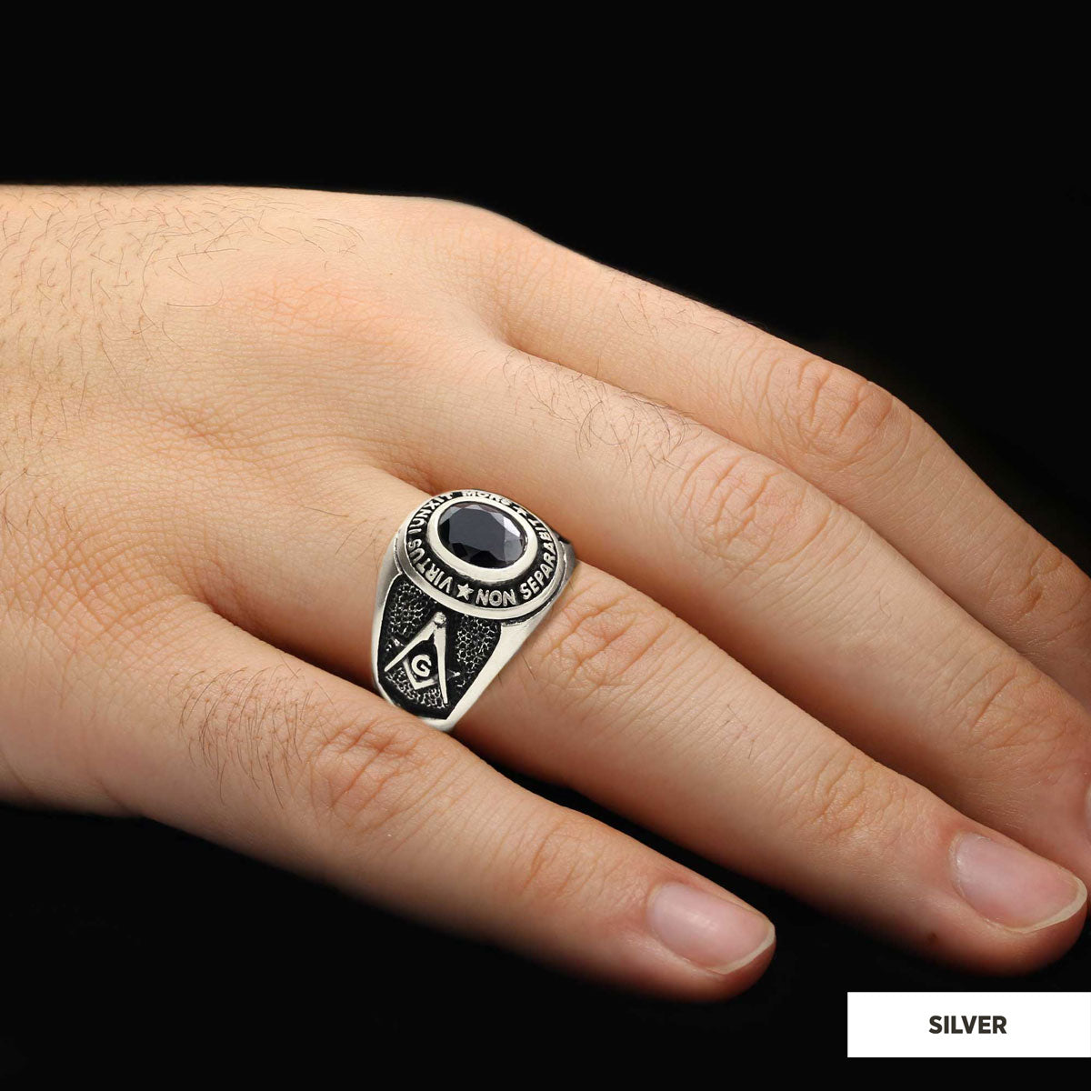 Blue Stone Masonic Round Ring, Mystic Guardian Mason Ring, Phantom Mason Ring - view 5