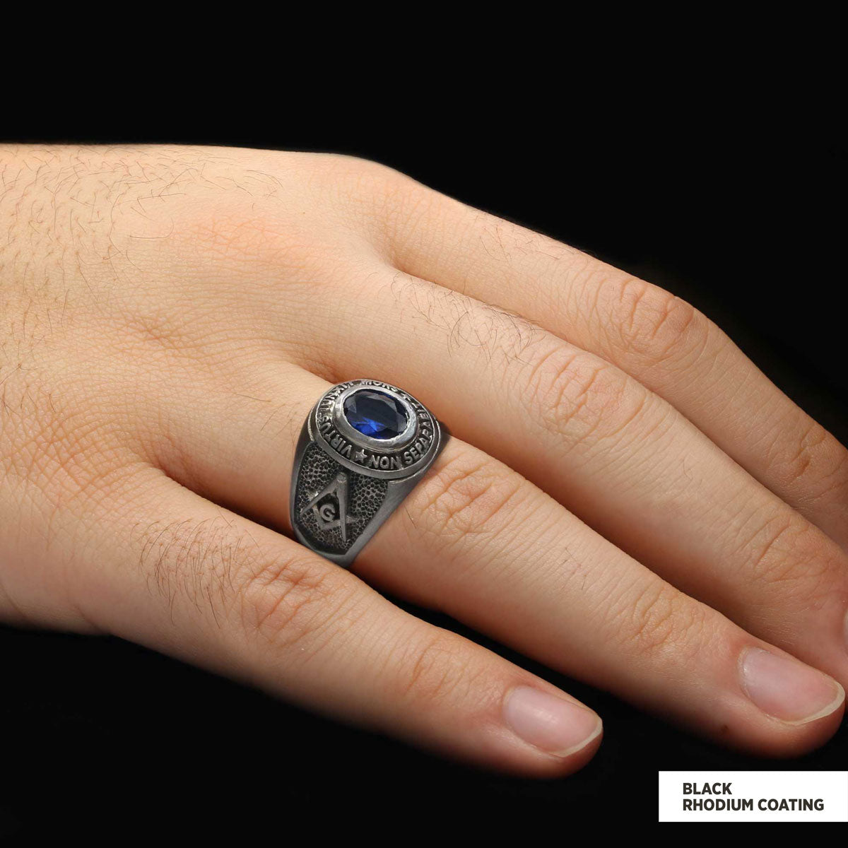Blue Stone Masonic Round Ring, Mystic Guardian Mason Ring, Phantom Mason Ring - view 6